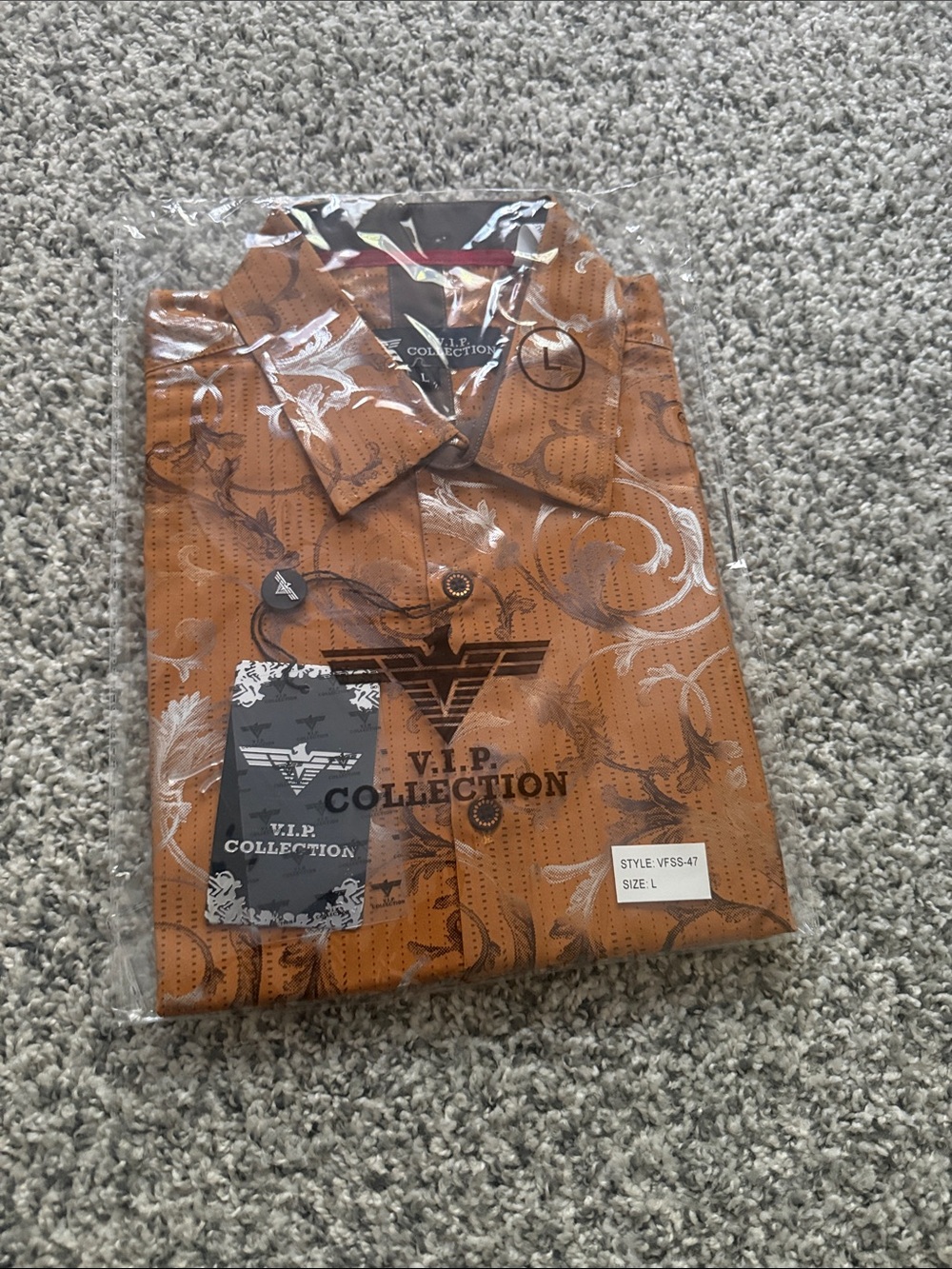 Men's Orange Printed Button-Up Shirt